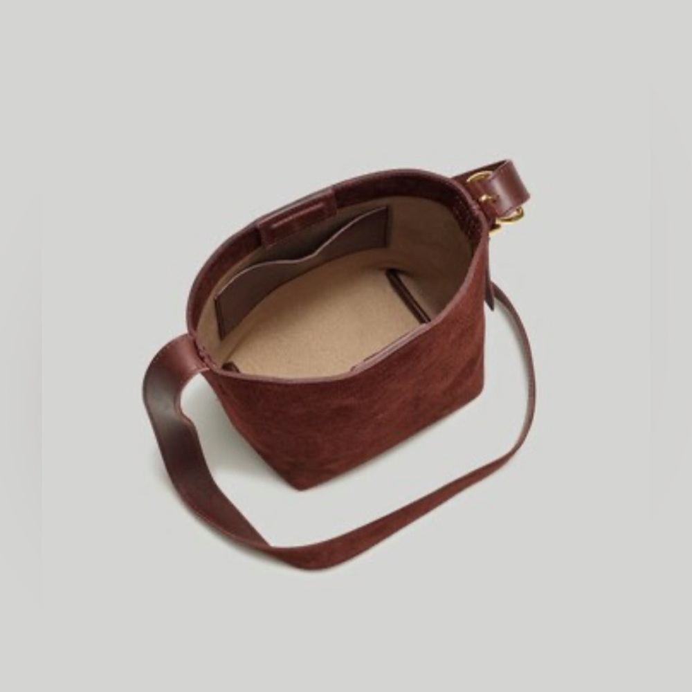 Madewell the essential mini bucket tote in brown suede - Picture 3 of 8